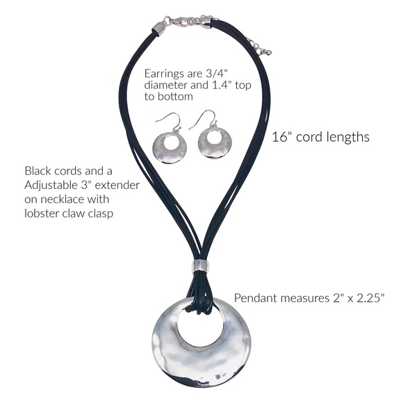 Pendant Necklace Black Cords Statement Piece with Matching Earrings - Picture 2 of 5